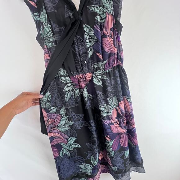Maeve Anthropologie Bretin Black A-Line Floral Neck Tie Midi Dress Small - Picture 8 of 9